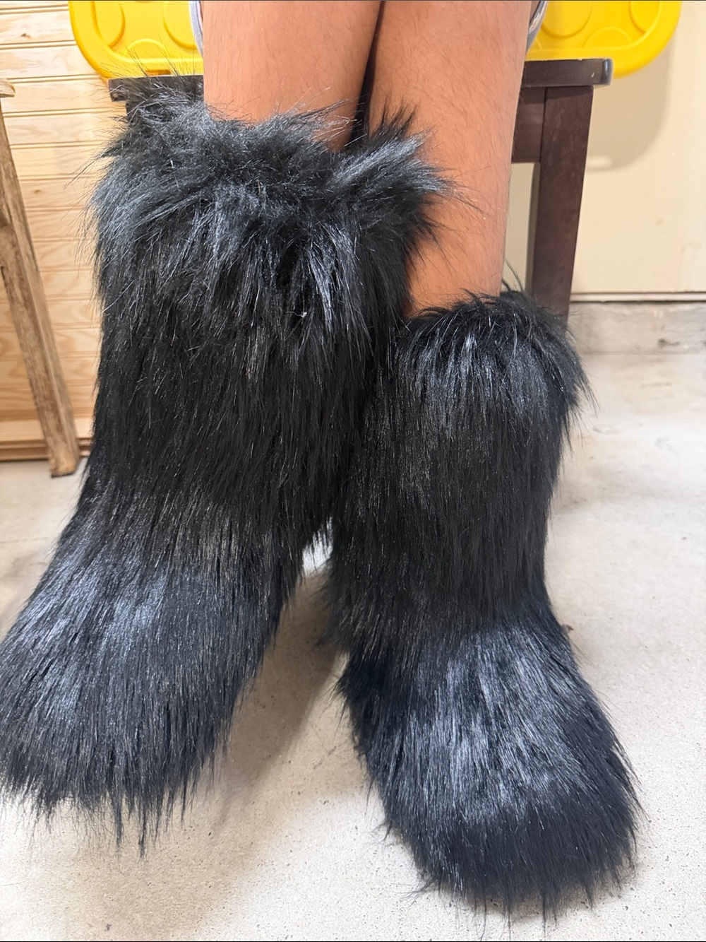 Black Faux Fur Cozy Boot Slippers